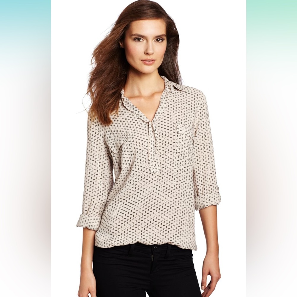 Splendid Nordstrom Roll Tab Diamond Dot Lightweight Shirt Blouse Size L